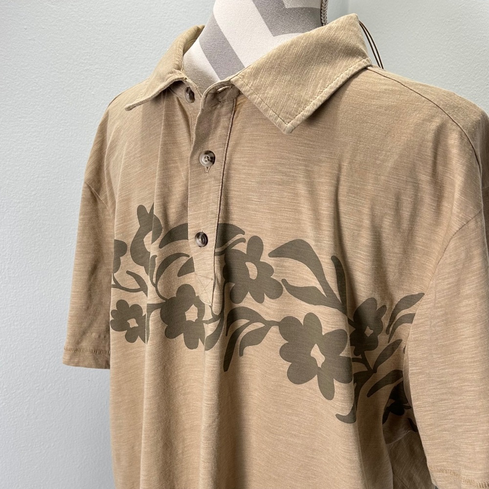 TOAD&CO Mens XL Tan Short Sleeve Polo Floral Organic Cotton Recycled Polyester - Picture 5 of 10